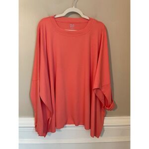 Planet Lauren G Coral Oversized Pima Cotton Dolman Sleeve Tunic Top One Size